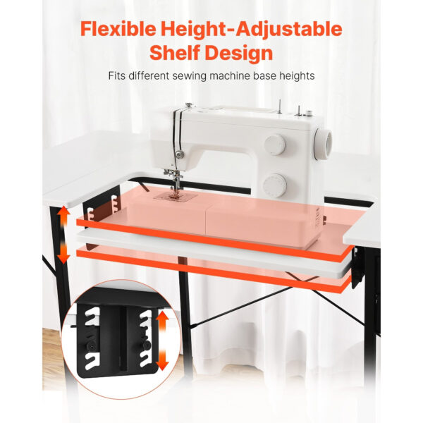 Table de couture VEVOR avec plateau pliable et support machine réglable - 140 cm