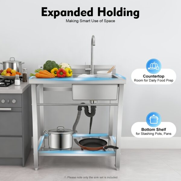 Plonge inox 1 bac avec tablette 80 x 55 cm