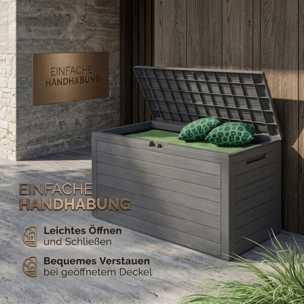 Coffre de jardin 280L avec poignées encastrées et mécanisme
