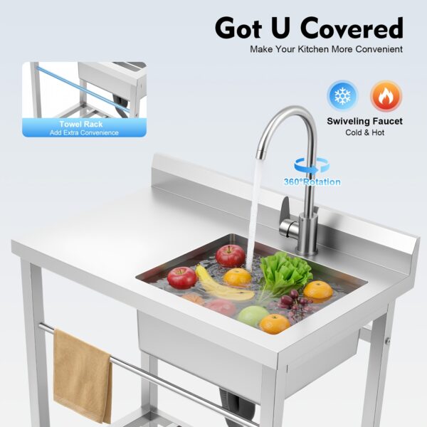 Plonge inox 1 bac avec tablette 80 x 55 cm