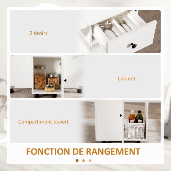 Table de couture pliante blanche avec tiroirs et rangements - 120 cm