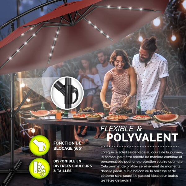 Parasol déporté solaire LED Tillvex, 300 ou 350 cm