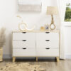 Commode HOMCOM 6 tiroirs effet chêne cannelé - 120 × 40 × 76 cm
