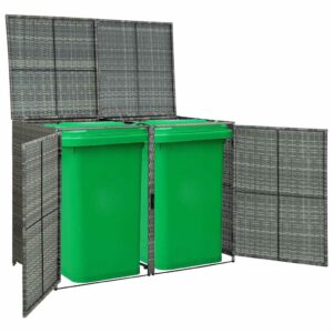 Cache-poubelles double vidaXL en résine tressée 148 × 80 × 111 cm