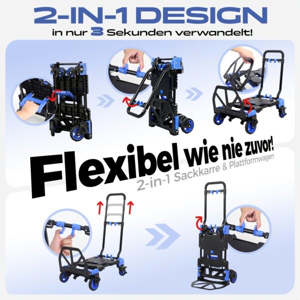 Diable pliant compact 80 kg en aluminium - roues TPR et poignée télescopique