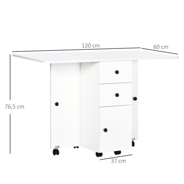 Table de couture pliante blanche avec tiroirs et rangements - 120 cm