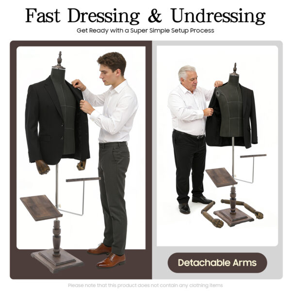 Mannequin de couture homme réglable avec bras et supports - 135 à 180 cm