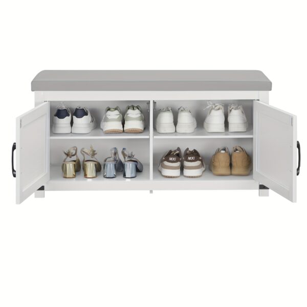 Banc à chaussures blanc 100 cm avec assise rembourrée - 8 paires