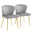 Lot de 2 chaises en velours à dossier arrondi et pieds dorés