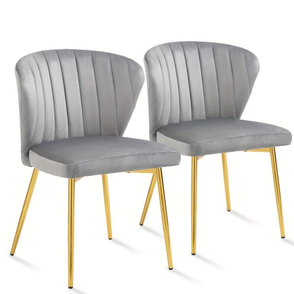 Lot de 2 chaises en velours à dossier arrondi et pieds dorés
