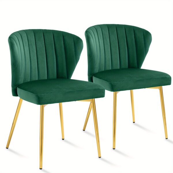 Lot de 2 chaises en velours à dossier arrondi et pieds dorés