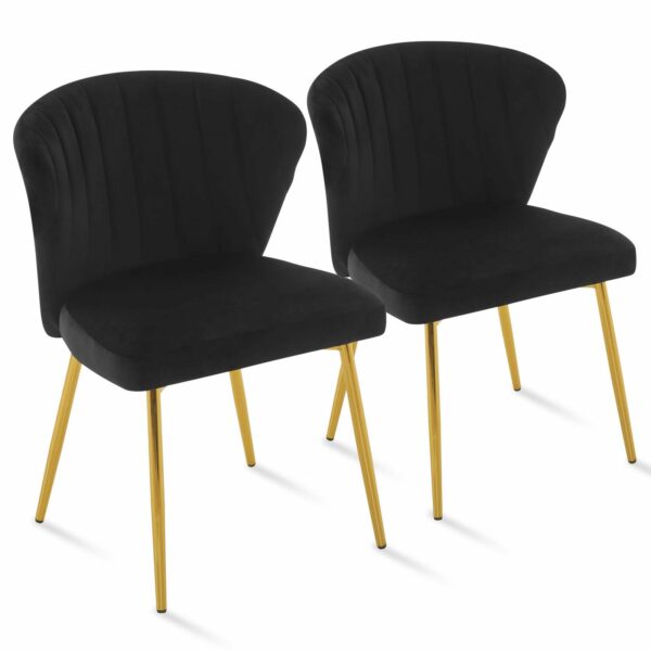 Lot de 2 chaises en velours à dossier arrondi et pieds dorés