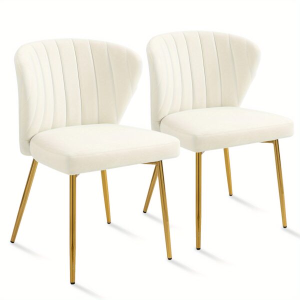 Lot de 2 chaises en velours à dossier arrondi et pieds dorés