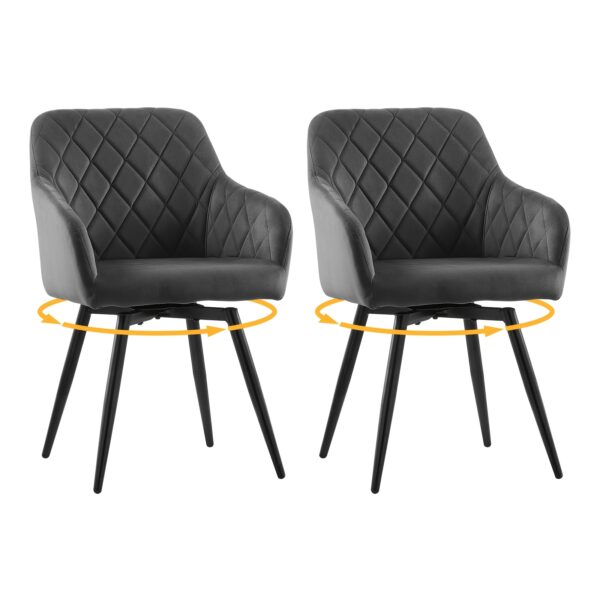 Lot de 2 chaises pivotantes à 360° en velours avec accoudoirs