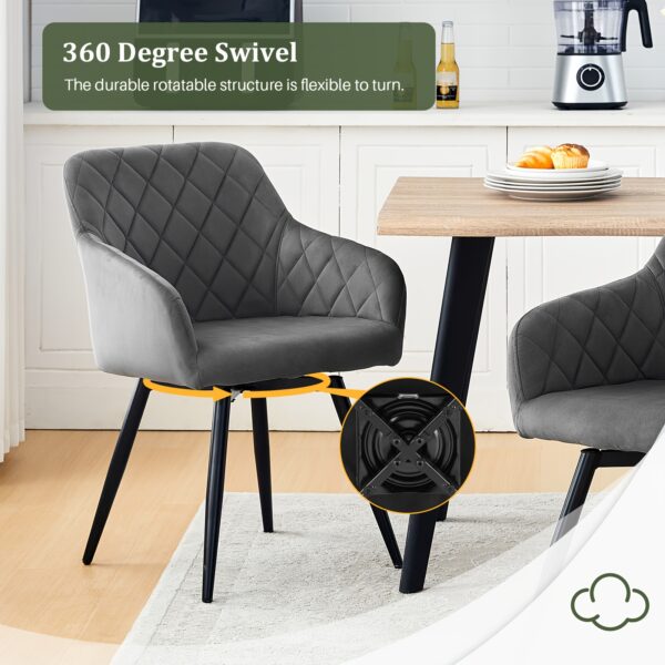Lot de 2 chaises pivotantes à 360° en velours avec accoudoirs