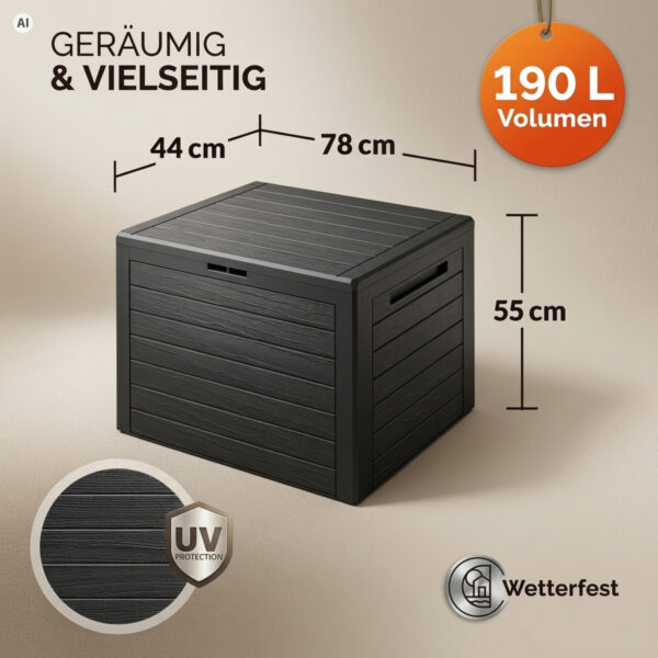 Coffre de jardin 190 L anthracite en polypropylène - 78 × 44 × 55 cm