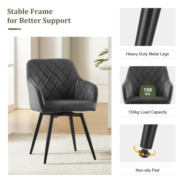 Lot de 2 chaises pivotantes à 360° en velours avec accoudoirs