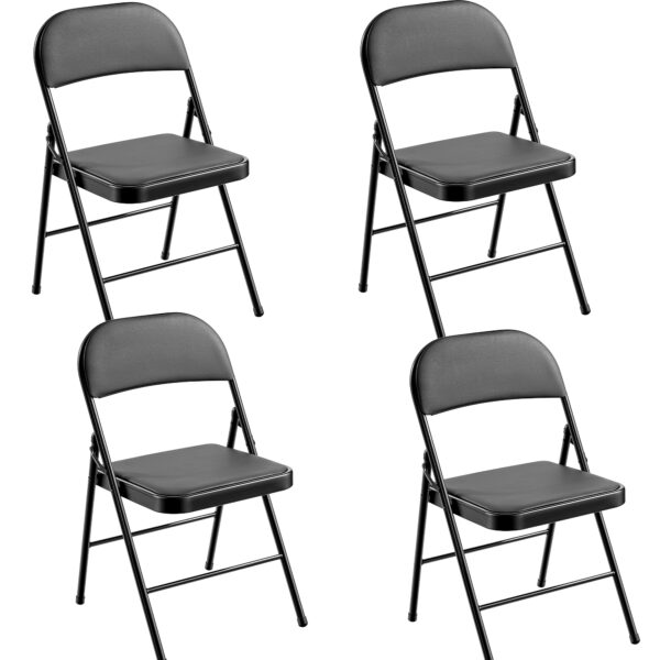 Chaises pliantes noires rembourrées en similicuir