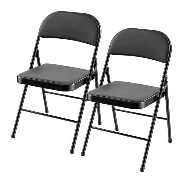Chaises pliantes noires rembourrées en similicuir