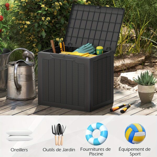 Coffre de jardin GOFLAME 96 L noir en polypropylène imitation rotin