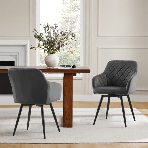 Lot de 2 chaises pivotantes à 360° en velours avec accoudoirs