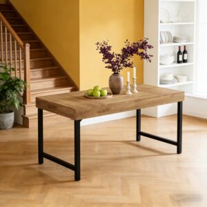 118b6670b2484807912823dd07cc196b-goods Table à manger 140 × 70 cm - brun rustique et pieds métal noir