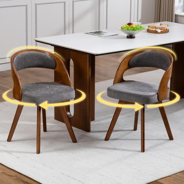 Lot de 2 chaises pivotantes à 360° en tissu avec dossier bois