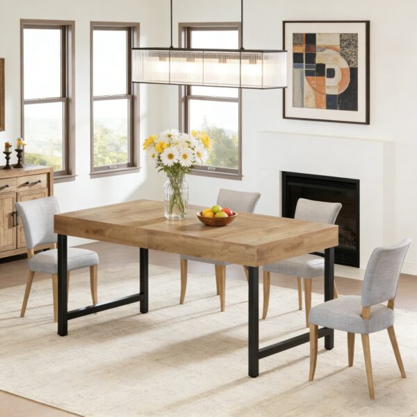 Table à manger 140 × 70 cm - brun rustique et pieds métal noir