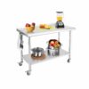 Table inox sur roulettes avec dosseret 91 x 61 x 89 cm