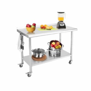 Table inox sur roulettes avec dosseret 91 x 61 x 89 cm