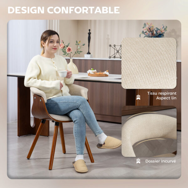 Lot de 2 chaises HOMCOM beige à dossier incurvé et pieds en hêtre