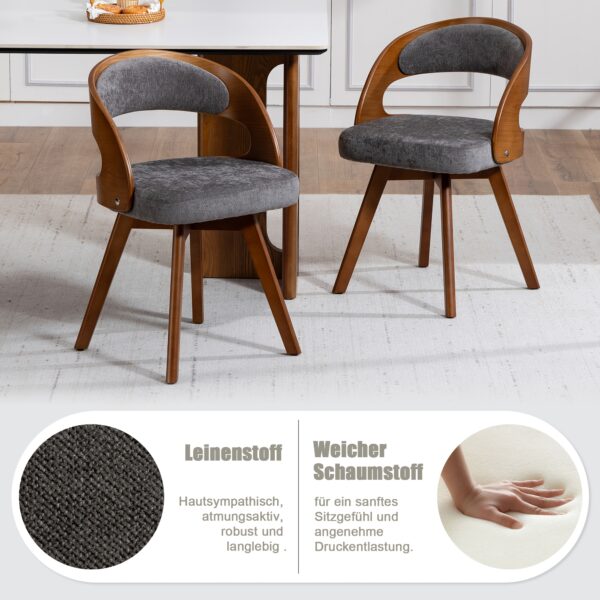 Lot de 2 chaises pivotantes à 360° en tissu avec dossier bois