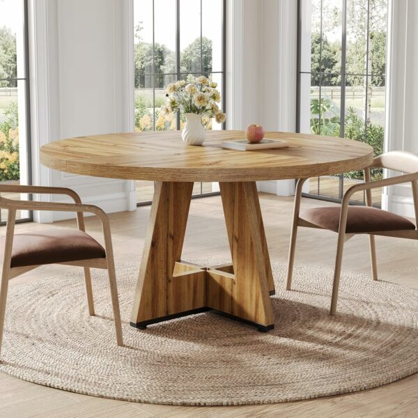 Table de salle à manger ronde 120 cm - effet chêne clair