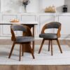 Lot de 2 chaises pivotantes à 360° en tissu avec dossier bois