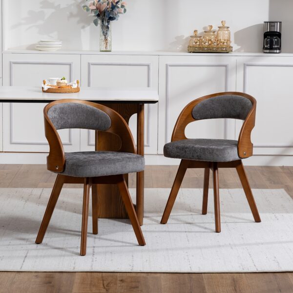 Lot de 2 chaises pivotantes à 360° en tissu avec dossier bois