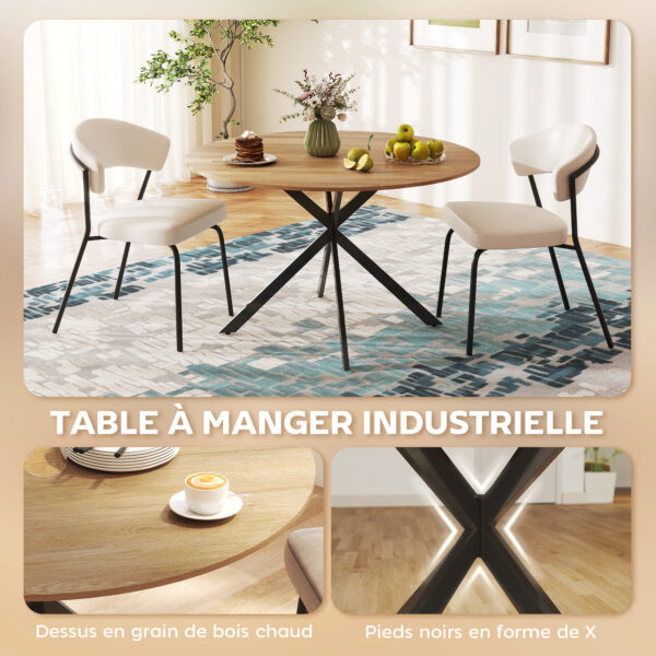 Table à manger ronde 120 cm - chêne et pieds croisés noirs