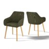Chaises enveloppantes en tissu avec accoudoirs et pieds bois – lots de 2, 4 ou 6