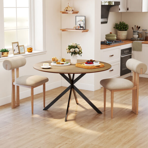 Table à manger ronde 120 cm - chêne et pieds croisés noirs