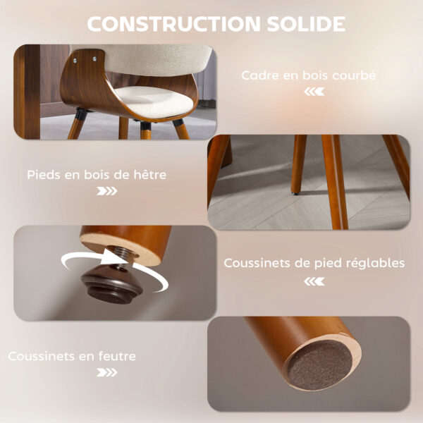 Lot de 2 chaises HOMCOM beige à dossier incurvé et pieds en hêtre
