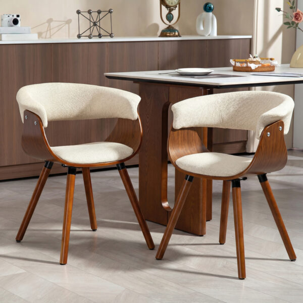 Lot de 2 chaises HOMCOM beige à dossier incurvé et pieds en hêtre