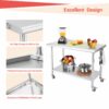 Table inox sur roulettes avec dosseret 91 x 61 x 89 cm