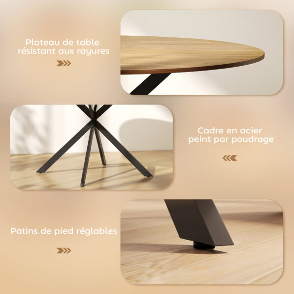 Table à manger ronde 120 cm - chêne et pieds croisés noirs
