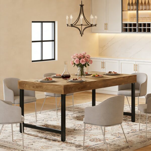 Table à manger 140 × 70 cm - brun rustique et pieds métal noir