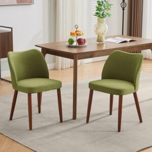 Lot de 2 chaises en tissu vert olive à dossier ailé et pieds bois