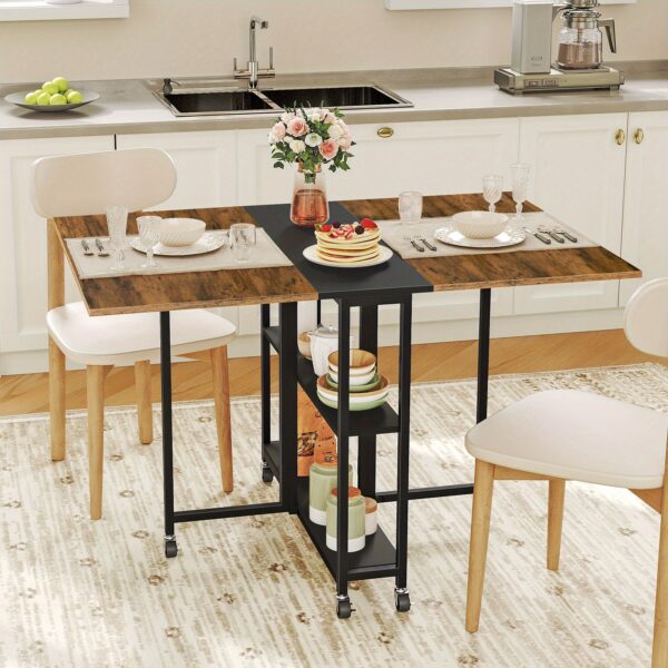 Table à manger pliante sur roulettes 120,4 × 80 cm - brun rustique