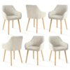 Chaises enveloppantes en tissu avec accoudoirs et pieds bois – lots de 2, 4 ou 6