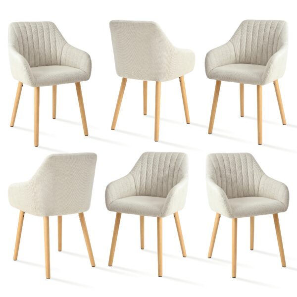 Chaises enveloppantes en tissu avec accoudoirs et pieds bois – lots de 2, 4 ou 6
