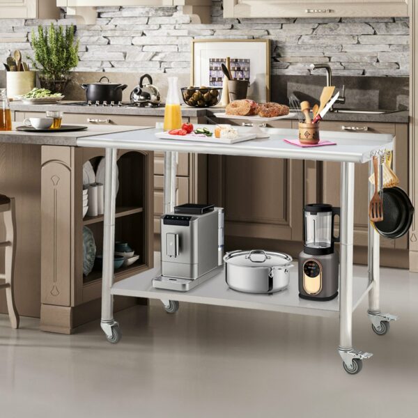 Table inox sur roulettes avec dosseret 91 x 61 x 89 cm