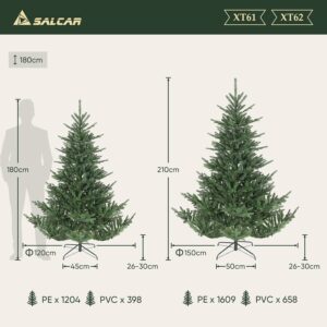 Sapin de Noël artificiel à aiguilles moulées PE/PVC - 180 ou 210 cm - SALCAR