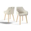 Chaises enveloppantes en tissu avec accoudoirs et pieds bois – lots de 2, 4 ou 6